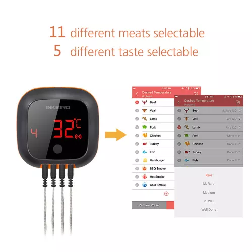 Inkbird BBQ Thermometer Inkbird IBT-4XS Thermometer met LCD en Bluetooth (IBT-4XC)