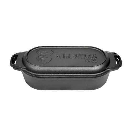 Valhal Dutch Oven Braadpan Gietijzer met Grill Deksel Ovaal 2 Liter