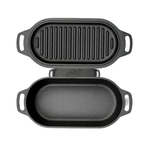 Valhal Outdoor Valhal Dutch Oven Braadpan Gietijzer met Grill Deksel Ovaal 1 Liter (VH1L)